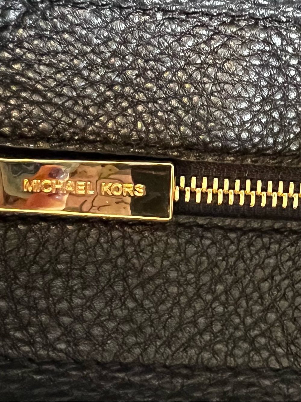 Michael Kors Black Leather Tote with Gold Logo Charm - Picture 6 of 16